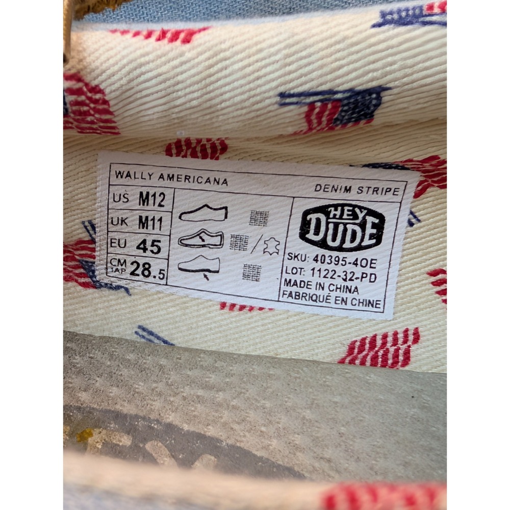 HEYDUDE Wally Americana Denim Stripe Mens 12 Flag Loafers Slip On Shoes - Picture 6 of 7